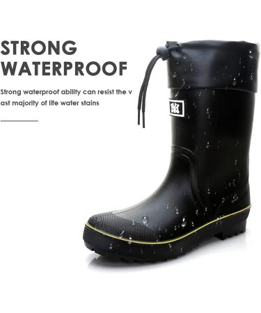 Men's Waterproof PVC Rubber Garden Rain Boots - Comfortable Mid-Calf Lightweight Adjustable Chelsea Ankle Fishing Shoes for Outdoor Work - Size 10.5 (Black-Yellow) - Buy Online on SooperMarket.com
