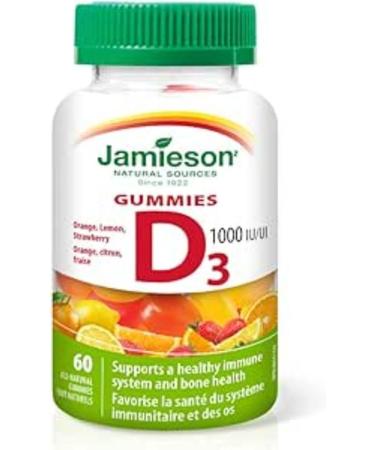 Jamieson Vitamin C plus Immune Shield Gummies - Elderberry Flavour 60 Count (Pack of 1) & Vitamin D3 1 000 IU Gummies - Orange Strawberry Lemon Flavour 60 Gummies Gummies + Vitamin D3 1 000 IU - Buy Online on SooperMarket.com