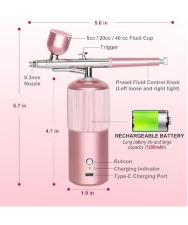 Closer Airbrush Set - Handheld Airbrush Compressor Pink Metal for Nail Art Cosmetics Cake Decorating - Buy Online on SooperMarket.com