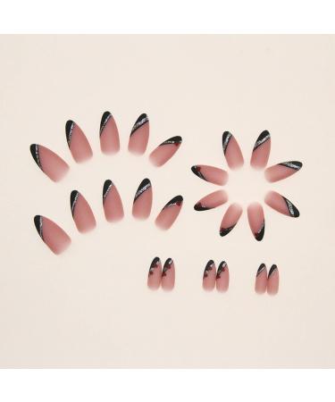Justotry 24 Pcs Gold Swirl Stiletto False Nails Short with Heart French Press on Nails - Nail Glue Included | Almond Stick on Nails for Women - Black & Heart Design | Nail Art Fake Nails - Buy Online on SooperMarket.com