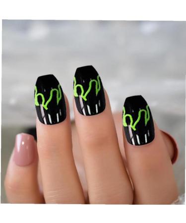 2set Detachable Long Coffin False Nails with Designs Press on Nails Wearable Fake Nail Decor Full Cover Art Tips - Buy Online on SooperMarket.com
