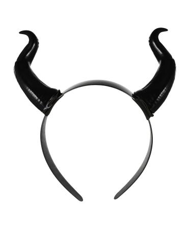 Halloween Devil Horns Headband Maleficent Horns Ox Horn Black Cospaly Hairband Gothic Animal Horn Hair Hoops Headdress for Women Men Halloween Christmas Party Dress Up