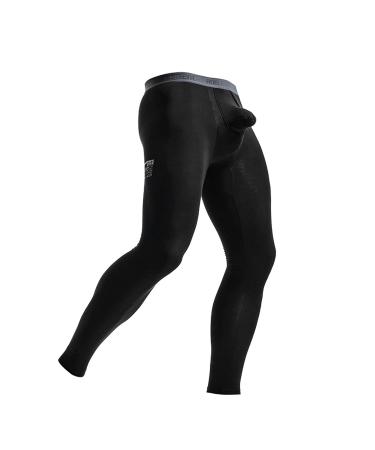LBJTAKDP Underwear Compression Pants Men Leggings Pocket Running Tights Athletic Base Layer Sport Yoga Fitness w/Fly Pouch X-Large Black
