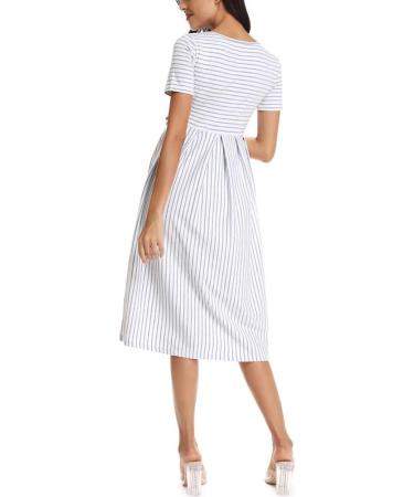 Love2Mi Short-Sleeve Maternity Dress XL - White Grey Stripe | Casual A-Line Midi Pregnant Dress - Buy Online on SooperMarket.com