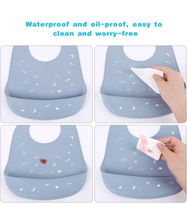 Vicloon Silicone Baby Bib | Waterproof Weaning Bib with Food Catcher Pocket | Adjustable Toddler Feeding Bib - Pink/Blue/Grey - Buy Online on SooperMarket.com