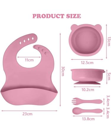 Vicloon Baby Weaning Set 4 Pcs | Silicone Feeding Set with Suction Plate, Bowl, Bib, Spoon & Fork | BPA Free | Toddlers & Kids Bowl Set | Pink Bear Sucker Bowl - Gift for Kids - Buy Online on SooperMarket.com