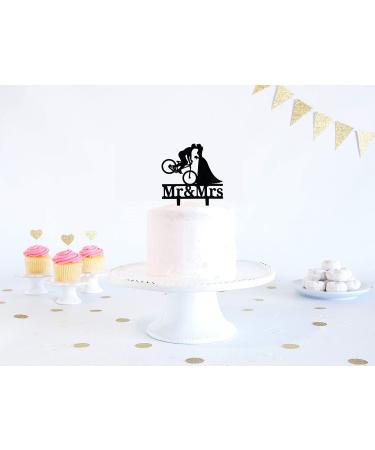 Bicycle Kissing Bride and Groom Wedding Cake Topper Black Acrylic Mr & Mrs Wedding Cake Topper Funny Wedding Cake Topper Bridal Shower Cake Topper - Buy Online on SooperMarket.com