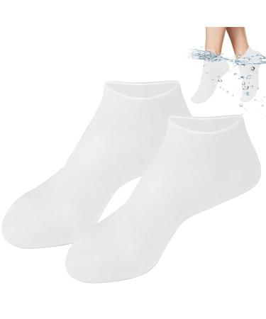 Silicone Moisturizing Socks Women Foot Spa Pedicure Silicone Socks Foot Mask Exfoliating Beach Protective Gel Socks Anti Slip Aloe Socks for Dry Cracked Feet Calluses Foot Care (White)