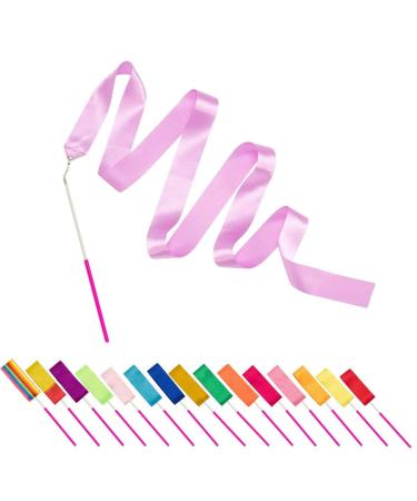 PAMASE 16 Packs Kids Dancing Gymnastics Ribbon Wands 6'6" Rhythmic Artistic Twirling Ribbons with Non-Slip Handle