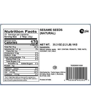 Yupik Natural Raw Sesame Seeds 2.2 lb - Premium Quality Sesame Seeds for Cooking and Baking - Buy Online on SooperMarket.com