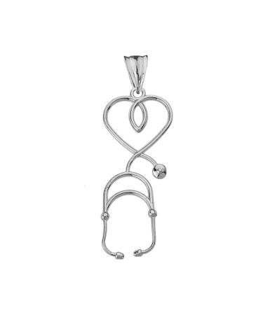 Fine 10k White Gold Heart-Shaped Stethoscope Pendant