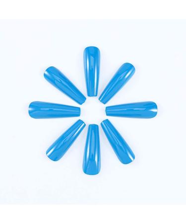 Brishow Long Ballerina Acrylic False Nails - 24pcs Press on Blue Nails for Women & Girls - International Shipping Available - Buy Online on SooperMarket.com