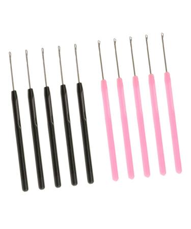 10 Pieces Bead Pulling Hook Needles For Micro Ring Hair Extensions Plastic Handle And Steel Needle Black