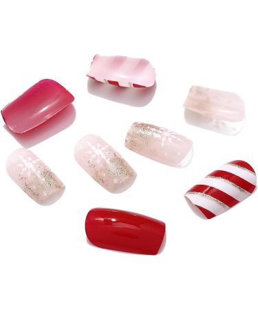Christmas Snowflake Elk False Nails - Red Long Press On Tips (24pcs) for Women & Girls - Buy Online on SooperMarket.com