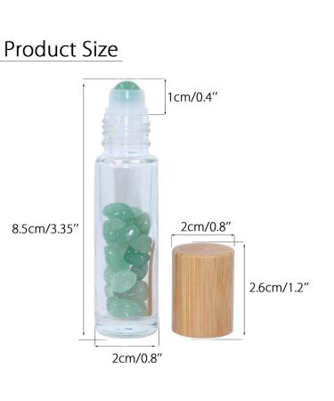 10 Pack 10ml Clear Glass Roller Bottles with Gemstone Roller Balls and Bamboo Lid - Healing Crystal Chips Inside - Buy Online on SooperMarket.com