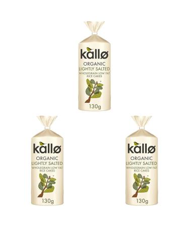 Kallo Organic Lightly Salted Rice Cakes Wholegrain Slices Low Fat Healthy Snacks Vegan Friendly Gluten Free & Sugar Free with No Artificial Colours or Flavours Multi Pack 12 x 130g (Pack of 3) 130 g (Pack of 36)