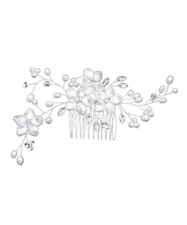 Mikinona 1pc Bridal Hair Combs Wedding Hair Combs Floral Hair Clips Headdress for Women Bridal Hair Pin Bride Hair Combs Pearl Clips for Hair Rhinestone Hair Clips Wedding Headpiece White