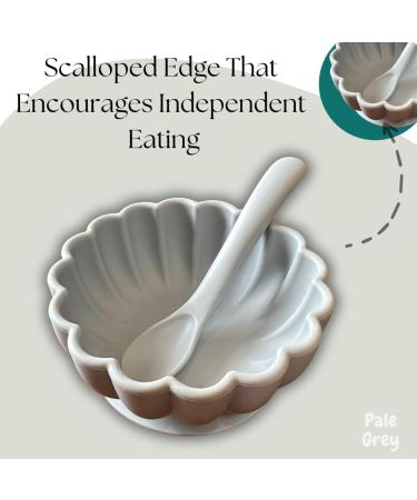 Alimos Scalloped Edge Silicone Baby Weaning Bowl and Spoon Set - BPA-Free, Suction Base, Pale Grey - Buy Online on SooperMarket.com