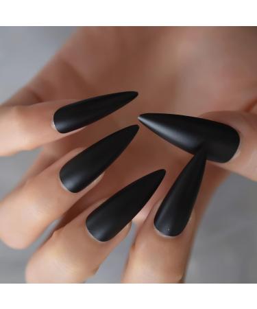 24pcs Extra Long Matte Black False Nails - Full Coverage Reusable & Long Lasting - International Shipping Available - Buy Online on SooperMarket.com