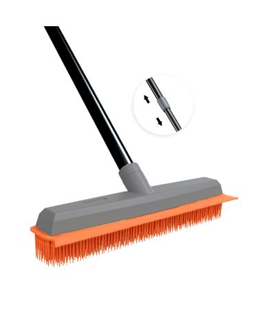 Rubber Broom Carpet Rake Pet Hair Remover Broom with Squeegee Extension Push Broom for Carpet Hardwood Floor Tile Windows Cleaning