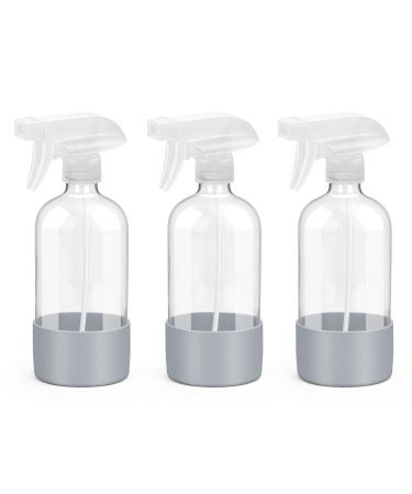 Rionisor Glass Spray Bottles with Silicone Sleeve Protection Empty 16 oz Refiilable Containers Reusable Spray Bottles with Adjustable Nozzle for Hair Cleaning Solutions 3 Pack Grey Pack Of 3 Grey