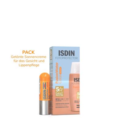ISDIN Fusionwater Color Medium LSF 50 Pack - Ultra-Light Tinted Sunscreen & SPF 30 Lip Balm - 50ml Hydrating Protection for Your Face - Buy Online on SooperMarket.com