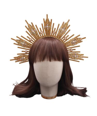 SunGoddess Crown Headband for Women VirginMary Baroque Style Hairband Party Wedding Halloween Headpieces Jd009