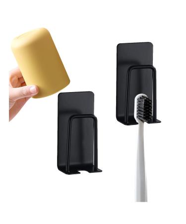 Funincrea 2 Pack toothbrush holder 2-in-1 wall assembly without drilling cup of the holder toothbrush self-adhesive durable toothbrush rack for the placement toothbrush cups and toothbrushes (black)
