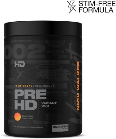 HD MUSCLE PreHD Variant 002 Non-Stim Pre Workout Powder | Nick Walker Signature Series | Stimulant Free PreWorkout | Caffeine-Free L-Citrulline Creapure Creatine Beta Alanine | 60 Servings (Peach Juice) - Buy Online on SooperMarket.com