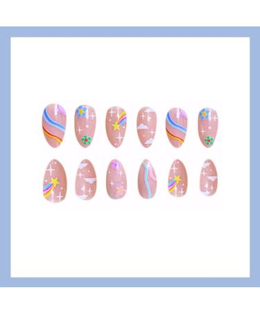 Nude Rainbow Clouds Press on Nails - Medium | Fake Nails for Women & Girls | Pink Full Cover Tips for Spring & Summer Salon - Buy Online on SooperMarket.com