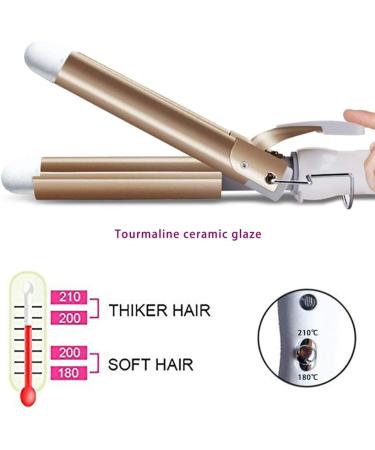 3 Barrel Hair Curler 25mm - Adjustable Temperature Hair Waver Curling Iron for Long or Short Hair Styling - Large Wave Ceramic Crimpers - Gold - Buy Online on SooperMarket.com