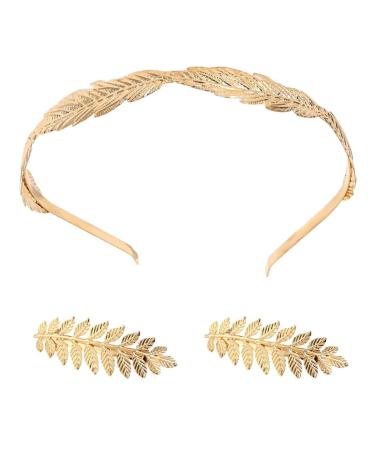 LEEQ Roman Goddess Headband - Headpiece Made of Gold Leaf Hairpin Women's Hair Band Gold Headpiece Bride Girls Laurel Wreath Hair Accessories Golden Wedding Boho Leaf Hair Crown Accessories 3