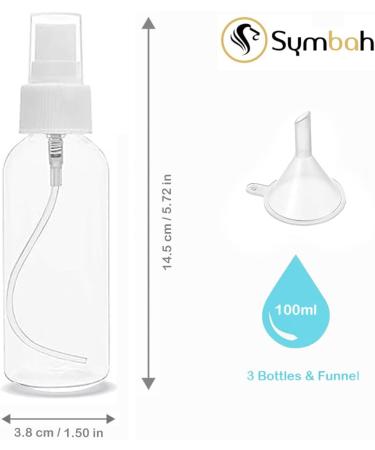 Symbah Small Spray Bottle 100ml Atomiser fine plastic Refillable Mist Empaty Spray Bottles for Traveling Make-up Skincare Cleaning Liquids 3 PCS with Funnel - Buy Online on SooperMarket.com