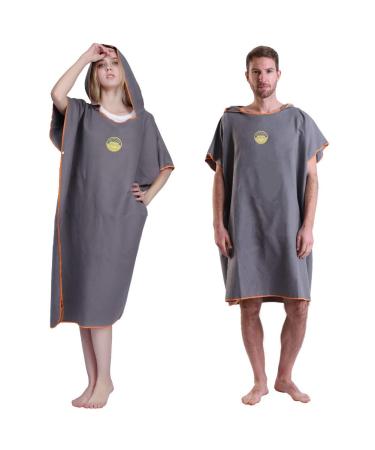Megawodar Microfiber Poncho Towel for Adult Surf Beach Wetsuit Changing Towel Bath Robe Hooded Poncho -One Size Fit All Gray