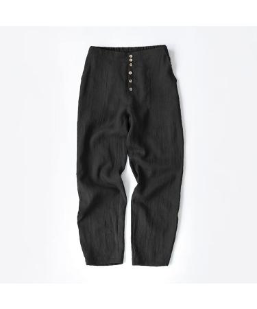 Gufesf Women's Cotton Linen Palazzo Pants - Summer Wide Leg Trousers with Pockets | Black, Small - Buy Online on SooperMarket.com