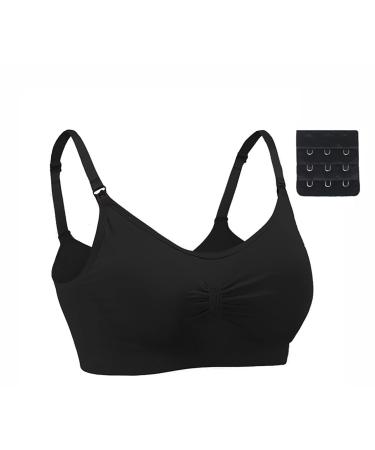Dreamburn Maternity Nursing Bra Wireless Seamless Comfortable Breastfeeding Bras 4 Rows Adjust Hook with Removable Spill Prevention Pads Add Extenders M 1*black Style1