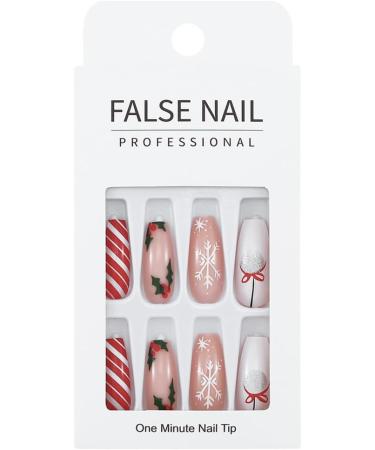 Brishow Christmas Snowflake Elk Stick on False Nails - Red Long Full Cover Tips (24pcs) for Women and Girls - Buy Online on SooperMarket.com