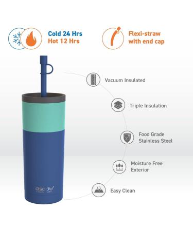 Asobu Sippy Double Wall Stainless Steel Tumbler 20oz with Silicone Straw - Pastel Blue - Buy Online on SooperMarket.com