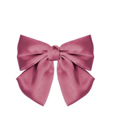 2PCS Silky Satin Hair Bows Hair Clip Black Hair Ribbon Ponytail Holder Accessories Slides Metal Clips Hair Bow for Women Girls Toddlers Teens Kids (Bow Clip-Pink)