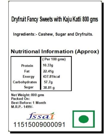 Jaiccha Ghasitaram Bhaidooj Gifts for Brothers Dryfruit Fancy Sweets with Kaju Katli 800 GMS - Buy Online on SooperMarket.com