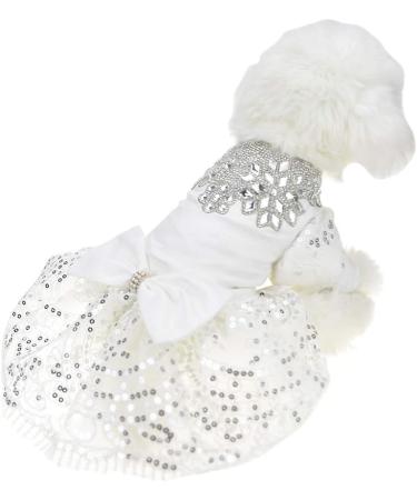 FLAdorepet Sparkling Rhinestone Dog Wedding Party Dress Tutu Skirt Luxury Lace Bow Dress Bride Costume For Small Dog Pet Apparel (S White) S White - Buy Online on SooperMarket.com