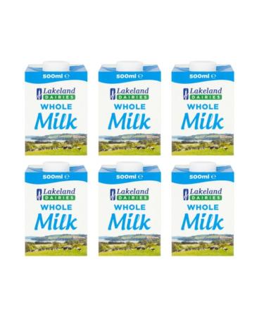 6 x 500ml Dairies UHT Whole Full Fat Milk Long Lasting