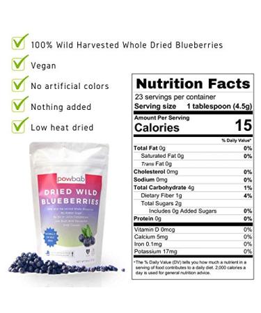 powbab Dried Wild Blueberries - 100% Whole, Unsweetened, Keto, Gluten-free, Vegan - Canada Grown, No Sugar Added, No Sunflower Oil or Apple Juice Concentrate, Sulfite Free - Buy Online on SooperMarket.com