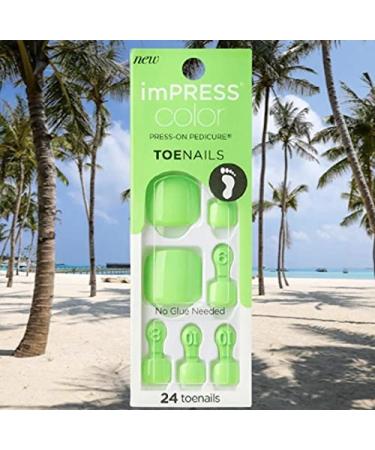 Impress Kiss Color Press-On Bright Shiny Neon Green Pedicure Toe Nails IMT503X Feelings