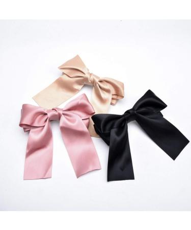 8-Piece Set Big Satin Ribbon French Barrettes for Women - Large, Soft, Silky Hair Bow Clips - Buy Online on SooperMarket.com