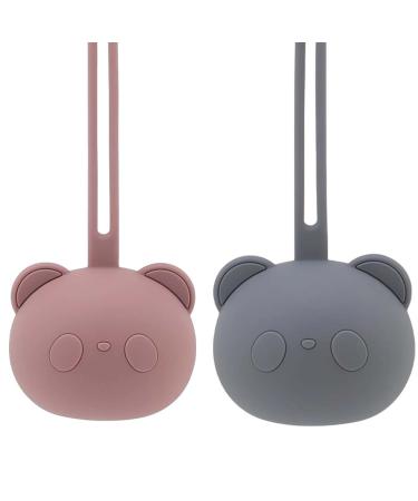 Airfish silicone pacifier box 2 pack BPA-free baby bear pacifier bag silicone shell for baby travel slider pacifier storage box pacifier holder for girls young gray and dark pink