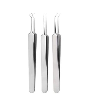 Acne Clips Set 3 Piece Cell Clip Tweezers Pimple Squeeze Tool Acne Needle Blackhead Acne Remover for Beauty Salon Household 1 count (Pack of 3) Silver