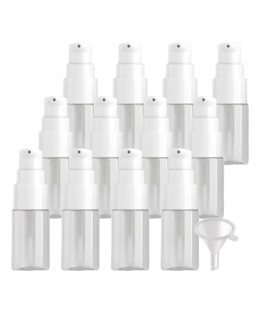 ZEOABSY 12 Pieces 10 ml Transparent Lotion Bottles with White Pump 10ml Empty PET Plastic Lotion Pump Bottle Cosmetic Gel Travel Container for Cosmetic Make up Cleaning + 2 x Funnel Transparent 10ml