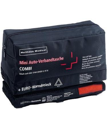Car First Aid Kit Mini 3 in 1 - DIN 13164 with Zipper Velcro Warning Triangle & Safety Vest - Compact Emergency Solution for Safe Travels - Buy Online on SooperMarket.com