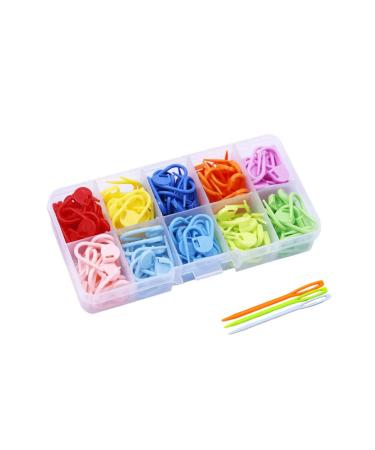 SUZUYO Stitch Markers 10 Colors Knitting Crochet Locking 120Pcs Stitch Needle Clip Counter with 3 Plastic Needle Randomly (Multicolor-120 pcs)